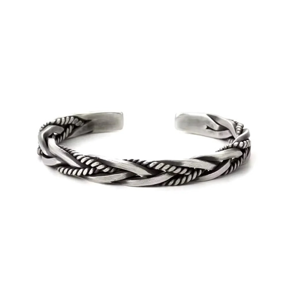NEW Solid Unisex Braided Twist 925 Sterling Silver Cuff Bracelet, Adjustable‎ - Picture 7 of 16